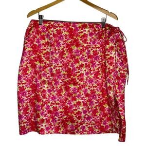 Coldwater Creek Skirt Pink Short Floral Wrap Tie Front Sz 2X